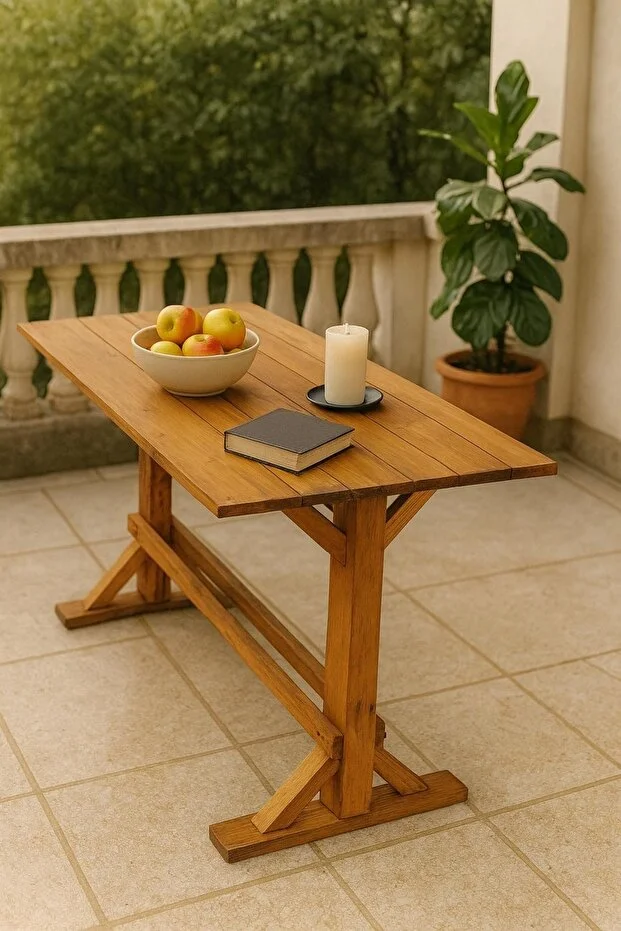 Ahşap Bahçe Masası Yemek Masası 110x63 Cm Ceviz Renk